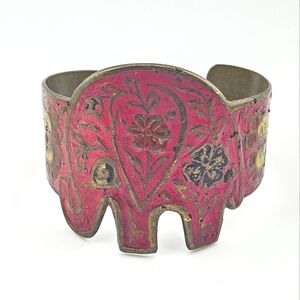 Vintage Rare Patina Brass Elephant Cuff Bracelet Made In India